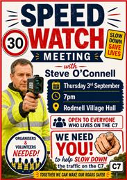 Community Speedwatch Meeting - Thursday 3rd September, 7pm Rodmell Village Hall